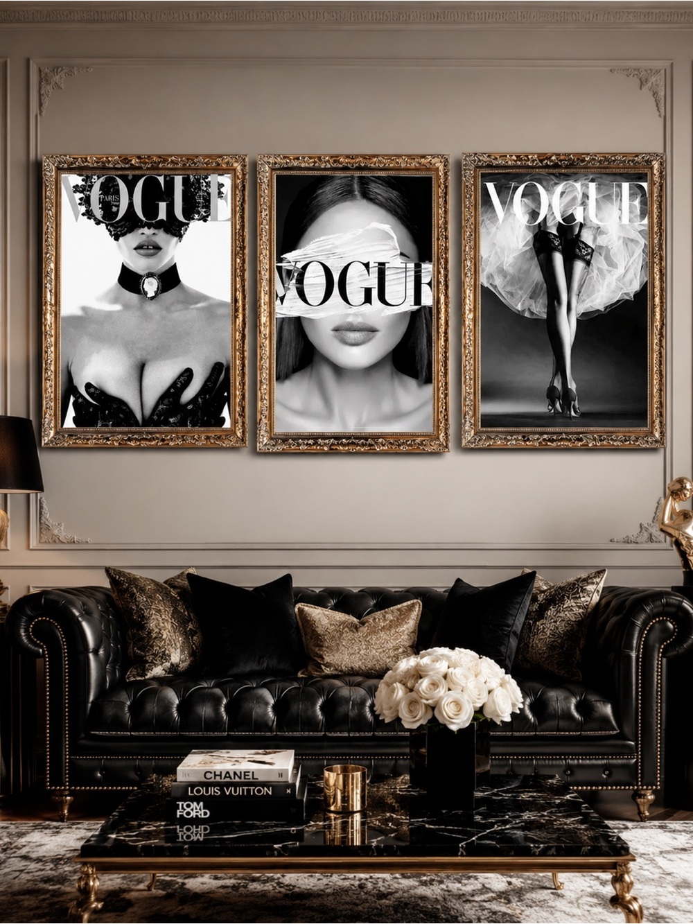Vogue Fashion Wall Art Set of 3 | Black White Quiet Luxury Glam Decor